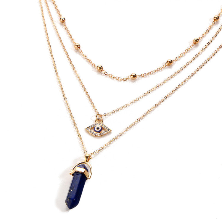 Fashionable Multi-Layer Necklace with Diamond Pendant