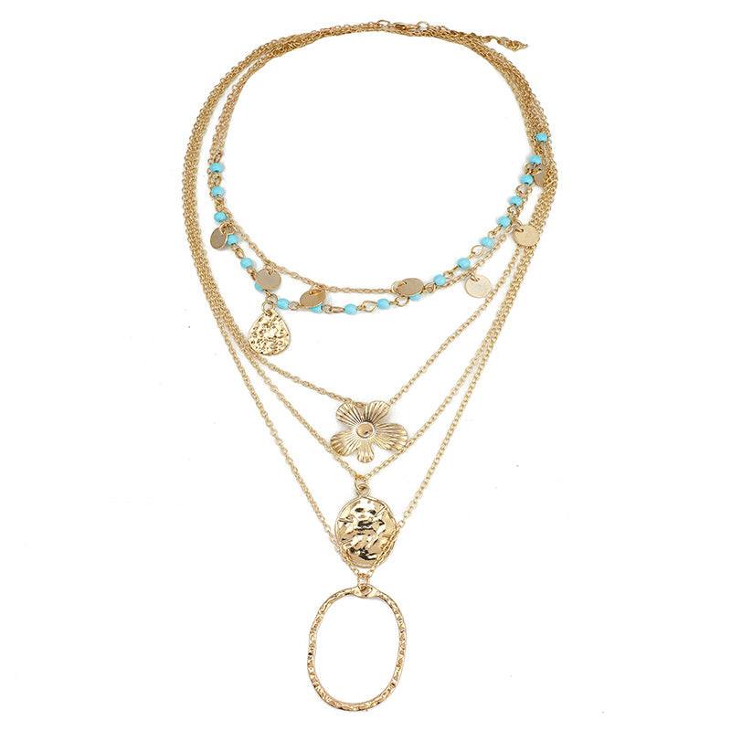 Fashionable Multi-Layer Turquoise Floral Necklace