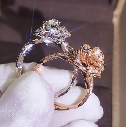 Rose Gold Simulated Diamond Rose Ring for Women