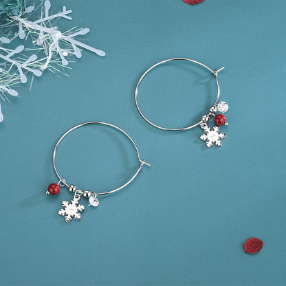 S925 Silver Korean Style Snowflake Earrings with Red Balls