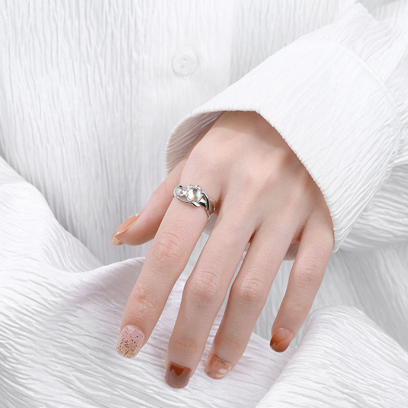Simple Sterling Silver Irregular Blue Moonstone Ring