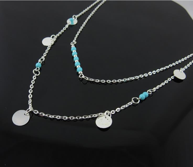 Multi-Layer Turquoise Pendant Necklace for Collarbones