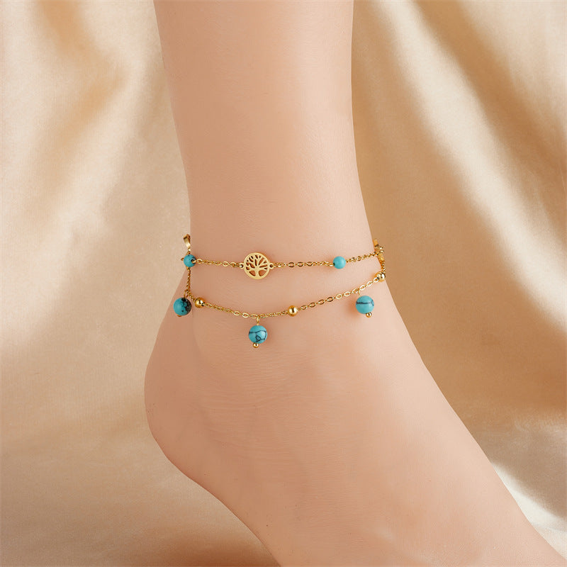 Turquoise Pendant Double Layer Lucky Tree Bracelet