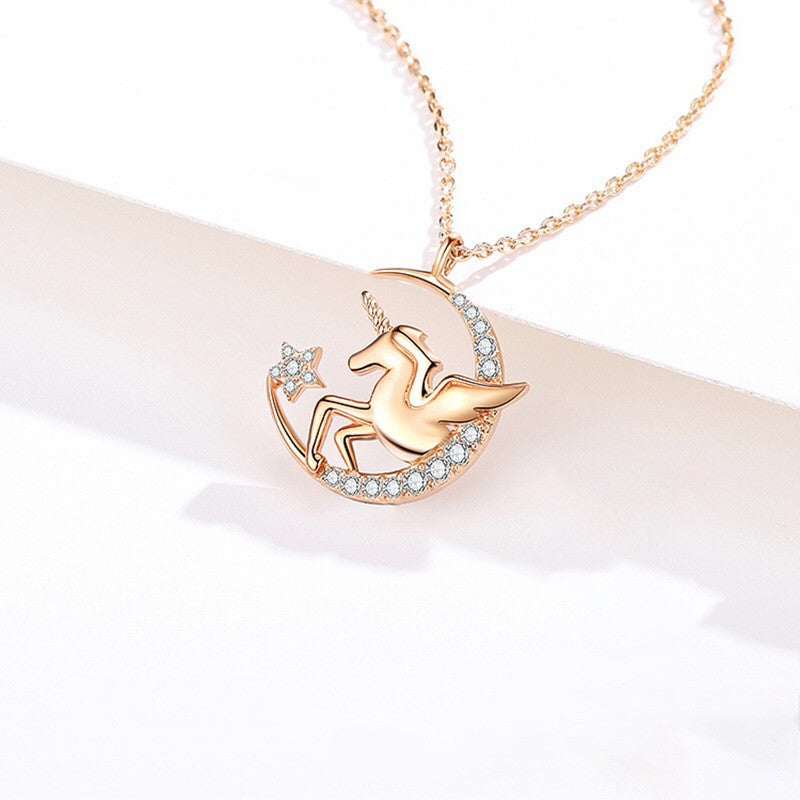 Unicorn Tears Star Moon Necklace for Women, Minimalist