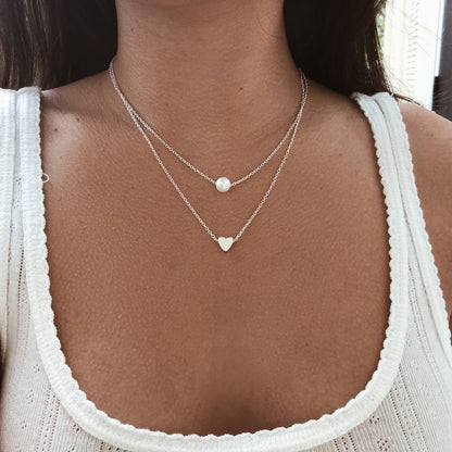Fashion Pearl Heart Layered Integrated Necklace for Women