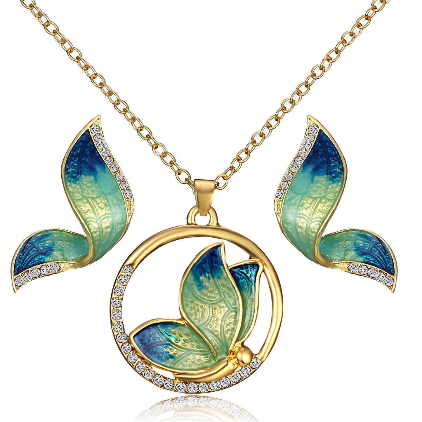 Butterfly Earring and Necklace Pendant Set with Pearls