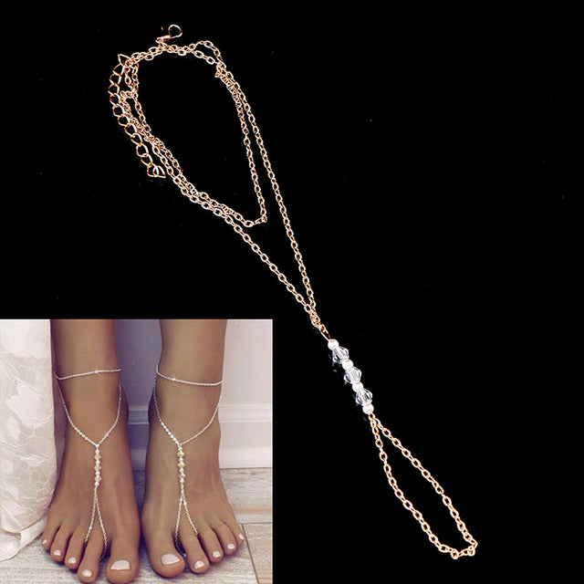 Double-Layer Pearl Beach Anklet with Ocean Wind Theme