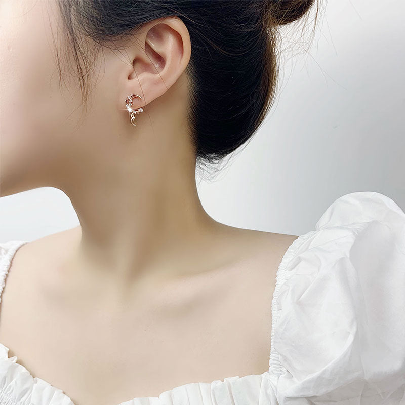S925 Silver Moonstone Strawberry Quartz Earrings