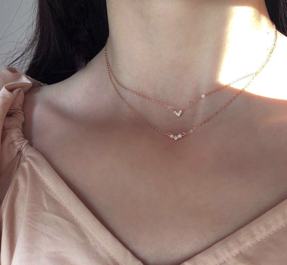 925 Silver Diamond-Studded Heart Layered Necklace