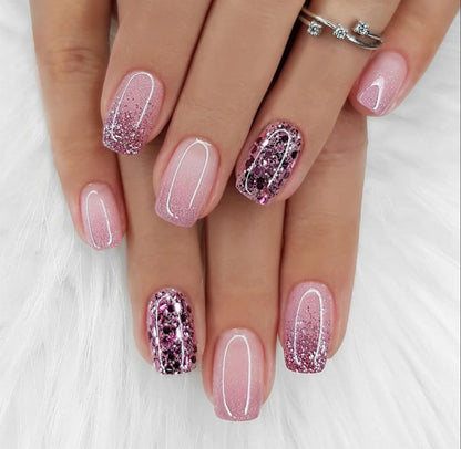 Curvlife Press On Nails Stick On Nails Short Fake Nails Design Acrylic Nails Stick On Nails Tips Glue On Nails False Nails For Women Nail Kit With Nail Glue (Pink diamond Medium)