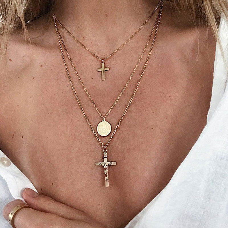 Layered Cross Pendant Necklace