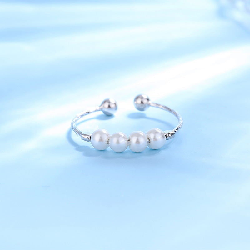 S925 Silver Retro Pearl Ring for Women