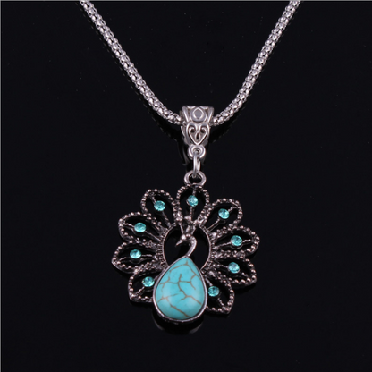 Peacock Necklace with Turquoise Bohemian Style