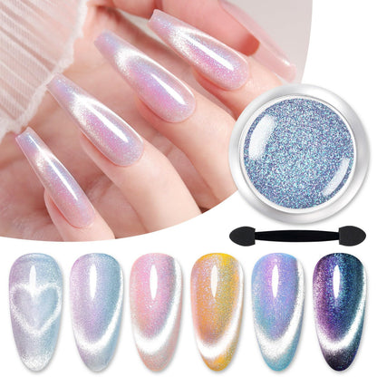 Born Pretty Cat Magnetic Eye Nail Powder Auroras Holographic Iridescent Nail Powder Chrome Chameleon Nail Powder Holographic Effect Glitter Pigment Dust for Nail Art Manicure DIY Design