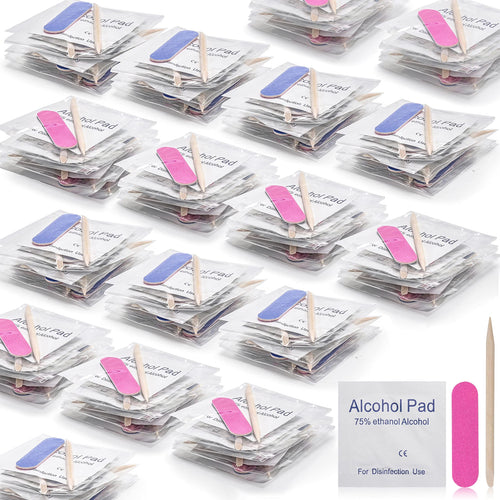 48 Sets Disposable Manicure Kit 3-Piece Nail Files Set Includes Nail File 100/180 Grit Wood Stick Nail Polish Remover Pads for Nails Design Stamping Polish Manicure Art Tool