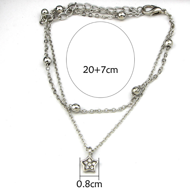 Cute Heart Double Layer Anklet with Star Charm