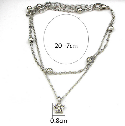Cute Heart Double Layer Anklet with Star Charm