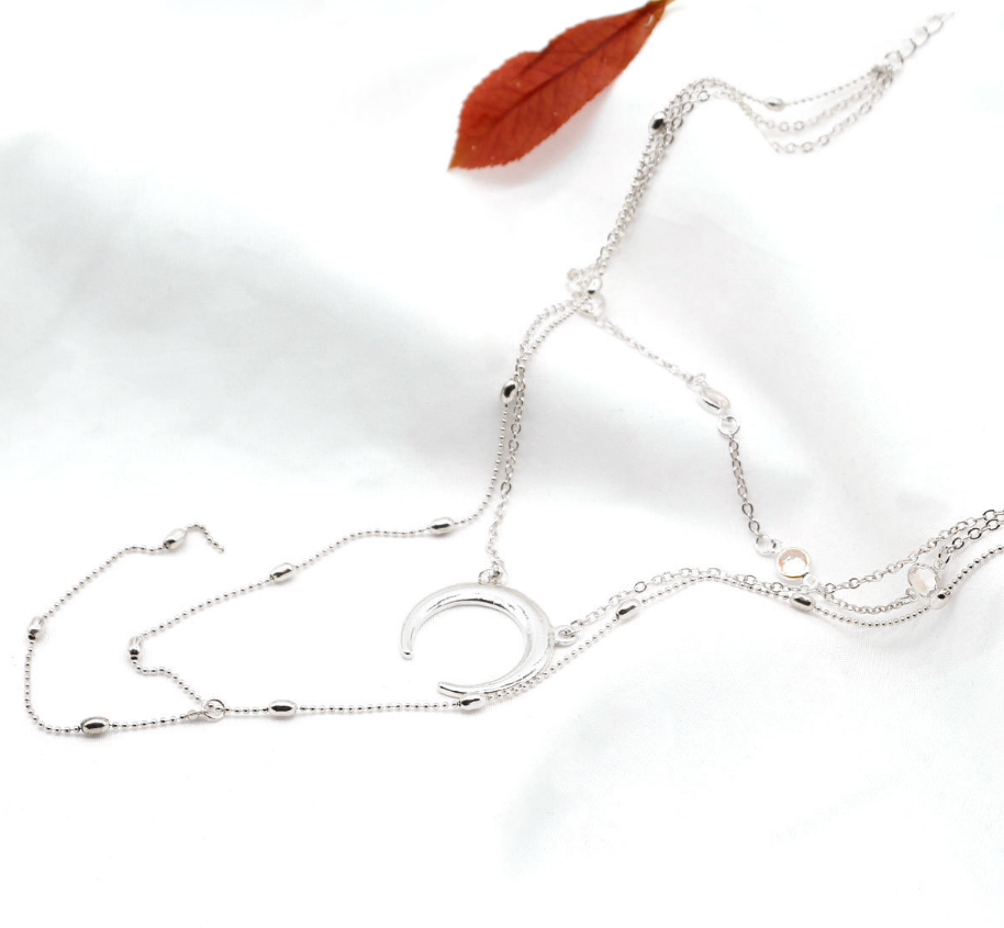 Bohemian Moon Pendant Multi-Layer Handmade Necklace