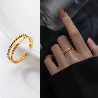 S925 Silver Women's Ring with Double-layer Twist Design