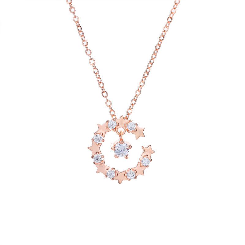 Rose Gold Diamond Zirconia Pendant Necklace S925 Silver