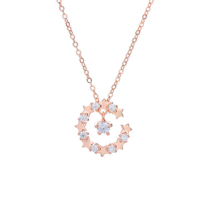Rose Gold Diamond Zirconia Pendant Necklace S925 Silver