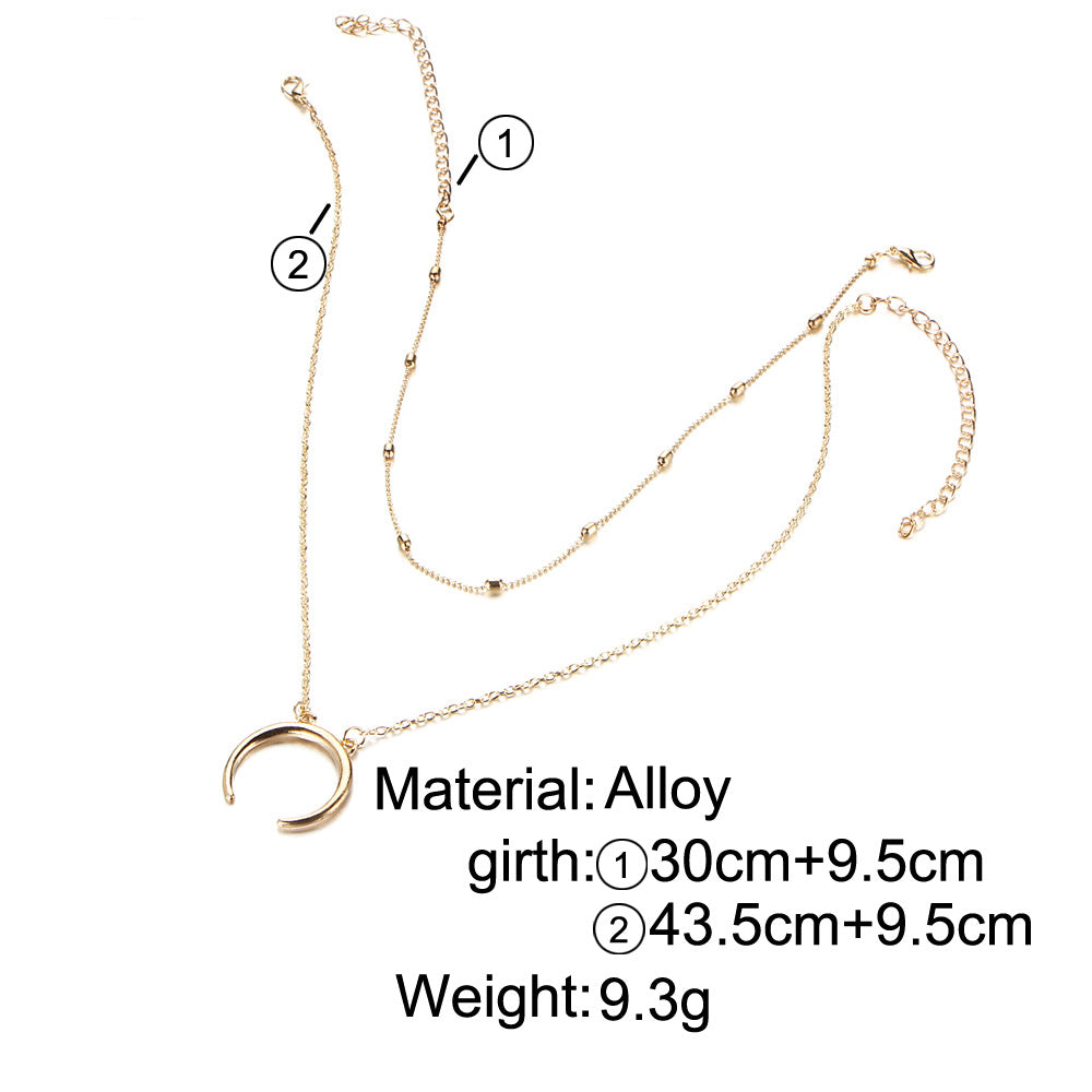 Layered Horn Necklace with Moon Pendant - Fashionable Style