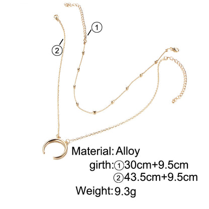 Layered Horn Necklace with Moon Pendant - Fashionable Style