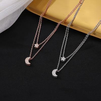 Trendy Double Layer Star and Moon Necklace for Fashion