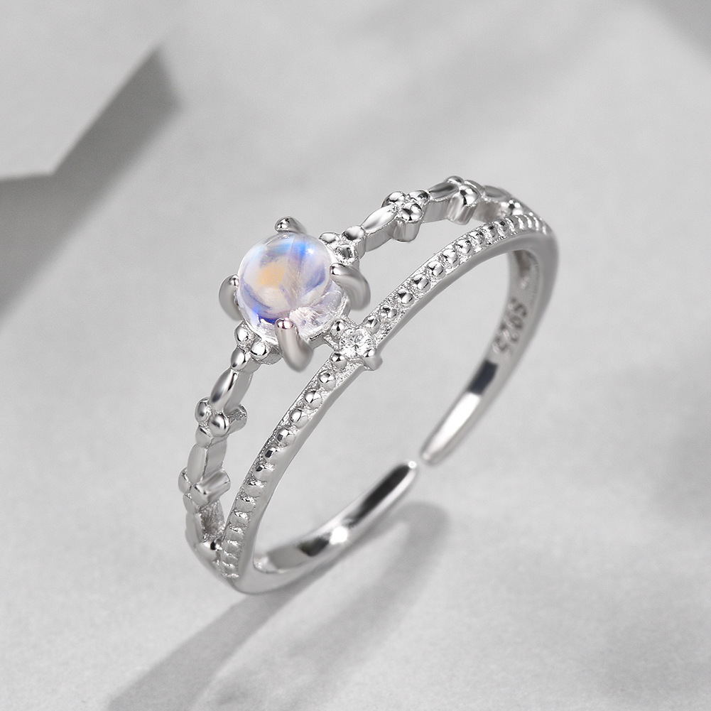 Sterling Silver Moonstone Ring for Women, Elegant Design