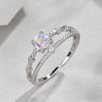 Sterling Silver Moonstone Ring for Women, Elegant Design
