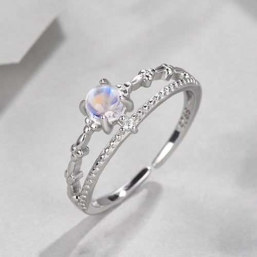 Sterling Silver Moonstone Ring for Women, Elegant Design