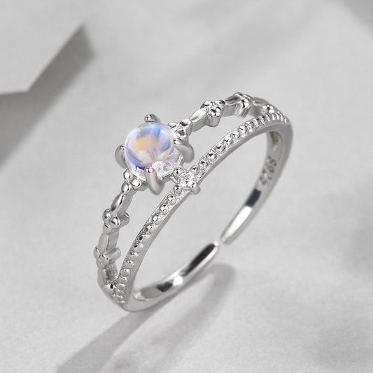 Sterling Silver Moonstone Ring for Women, Elegant Design