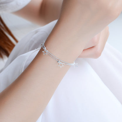 Silver Anklet with Double Layer Star Design - Fashion Jewelry