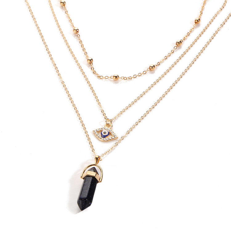 Fashionable Multi-Layer Necklace with Diamond Pendant
