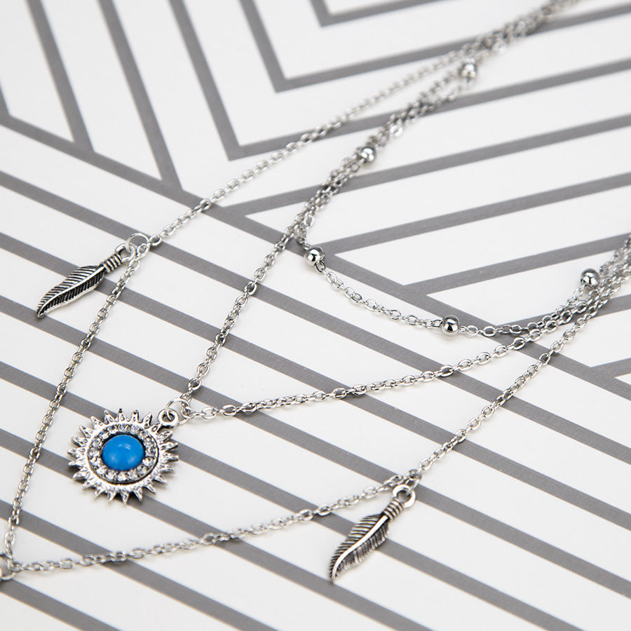 Multi-Layer Feather Bead Choker Necklace for Women