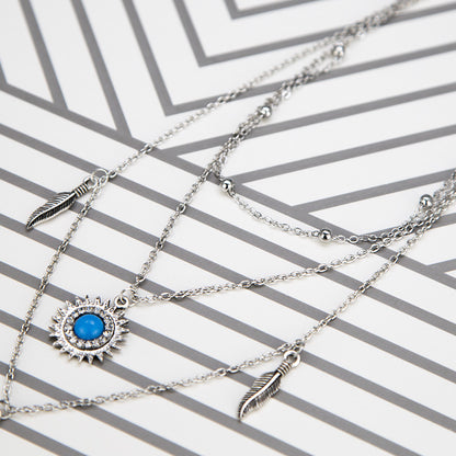 Multi-Layer Feather Bead Choker Necklace for Women