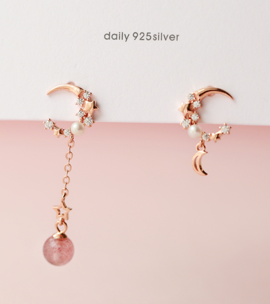 S925 Silver Moonstone Strawberry Quartz Earrings