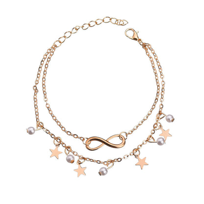 Bohemian Vintage Double Layer Star Pearl Anklet