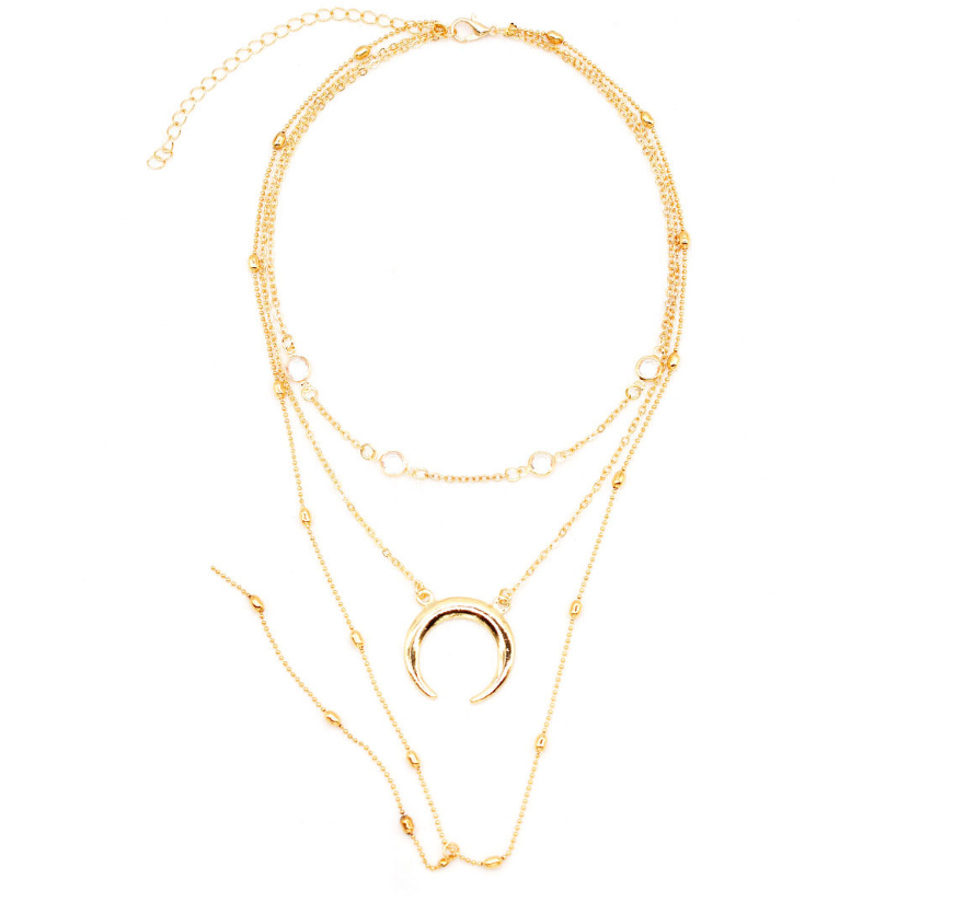 Bohemian Moon Pendant Multi-Layer Handmade Necklace