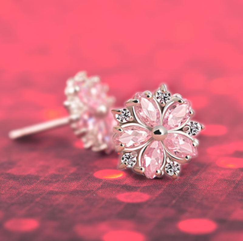 Korean Cherry Blossom Stud Earrings with S925 Silver