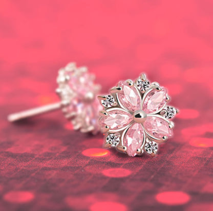 Korean Cherry Blossom Stud Earrings with S925 Silver
