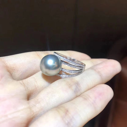 925 Silver Akoya Gray Pearl Adjustable Ring for Women