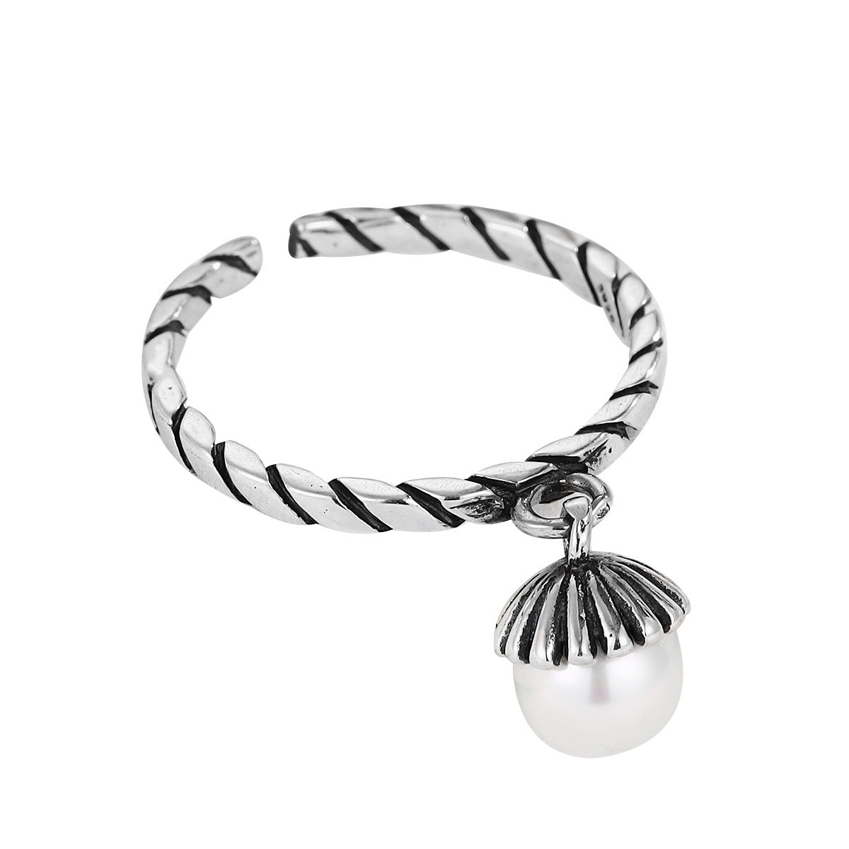 S925 Silver Vintage Pearl Open Ring for Women