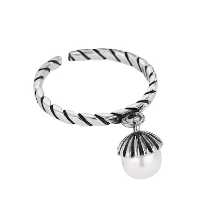 S925 Silver Vintage Pearl Open Ring for Women