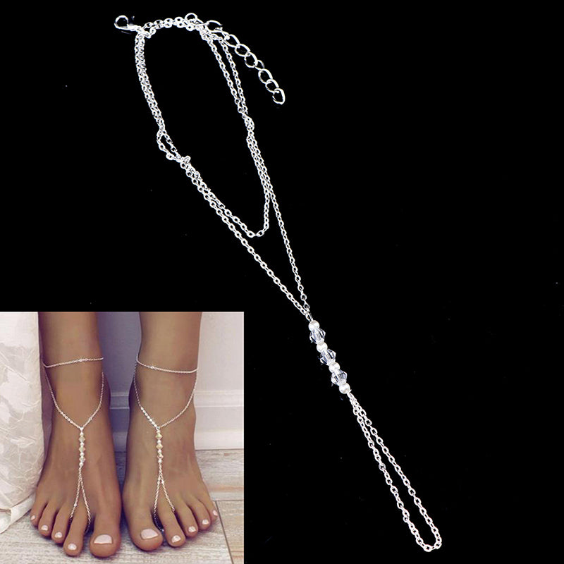 Double-Layer Pearl Beach Anklet with Ocean Wind Theme