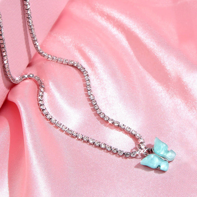 Colorful Acrylic Butterfly Necklace with Rhinestones