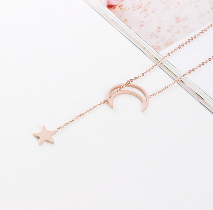 Star and Moon Necklace, Choker Chain