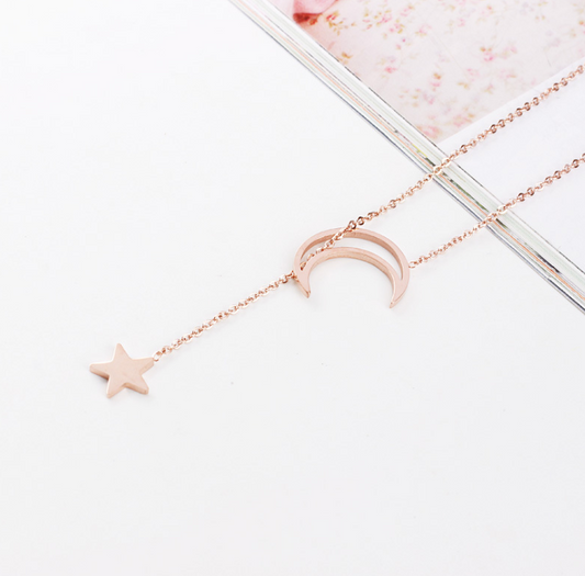 Star and Moon Necklace, Choker Chain