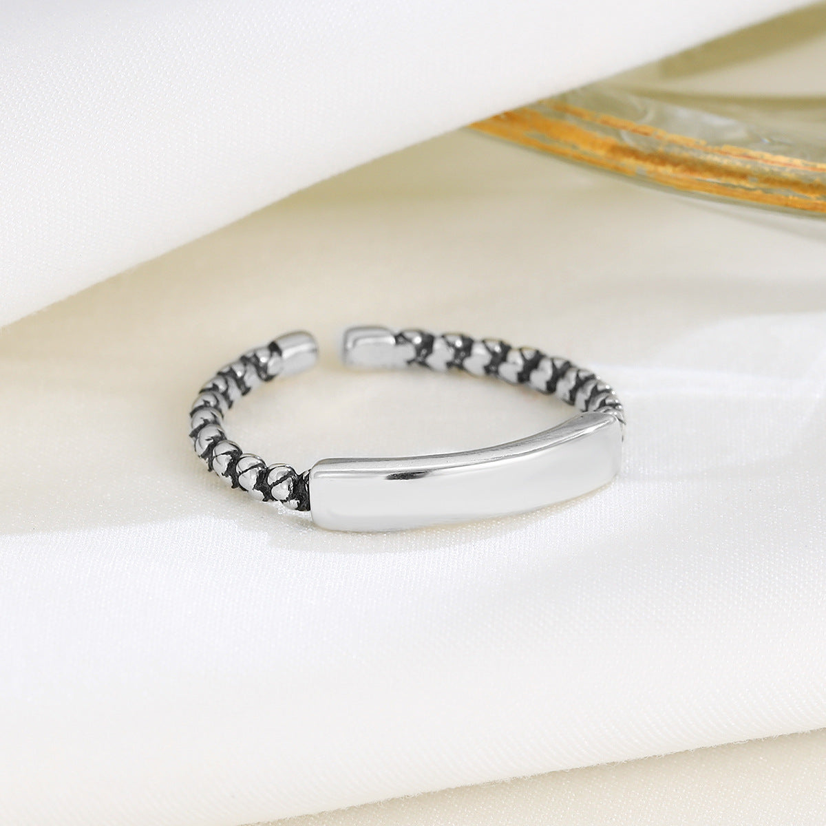 S925 Silver Vintage Twist Flower Open Ring for Women