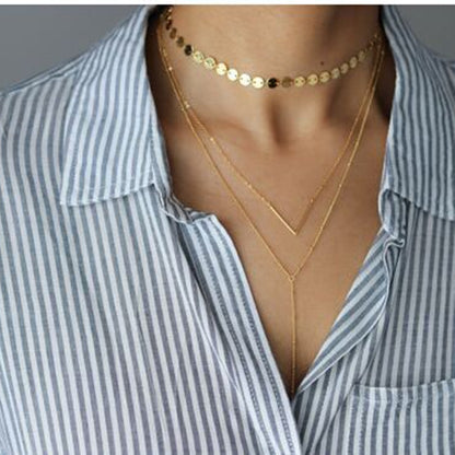 Alloy V Pendant Sweater Chain, Simple Layered Necklace